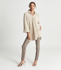 REISS JEAN RIBBED ZIP NECK JUMPER OATMEAL ~ chic neutral knits