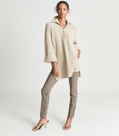 REISS JEAN RIBBED ZIP NECK JUMPER OATMEAL ~ chic neutral knits