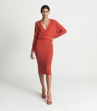 JENNA CASHMERE BLEND RUCHED SLEEVE DRESS ORANGE / bright sweater dresses / chic knitwear fashion / luxe knitted clothing