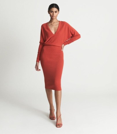 REISS JENNA CASHMERE BLEND RUCHED SLEEVE DRESS ORANGE / chic knitted fashion / luxe sweater dresses