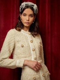 sister jane DREAM Crystal Tweed Cropped Jacket in Champagne ~ textured jackets from DREAM THE PEARL SPIN Collection ~ womens chic vintage style fashion ~ Jackie Kennedy inspired clothing