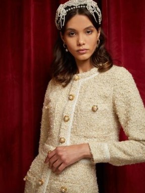 sister jane DREAM Crystal Tweed Cropped Jacket in Champagne ~ textured jackets from DREAM THE PEARL SPIN Collection ~ womens chic vintage style fashion ~ Jackie Kennedy inspired clothing - flipped