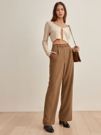 REFORMATION Jordana Pant in Brown ~ womens relaxed fit trousers - flipped