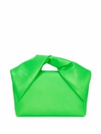 JW Anderson mini Twister tote bag in neon green – small bright leather twist top handle bags