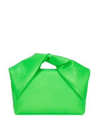 JW Anderson mini Twister tote bag in neon green – small bright leather twist top handle bags