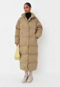 MISSGUIDED khaki soft touch maxi puffer coat ~ womens on-trend longline padded coats