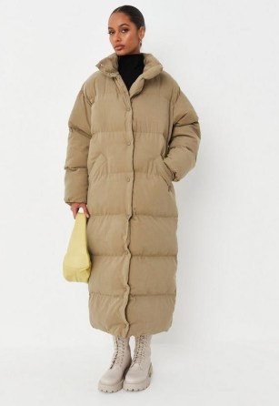 MISSGUIDED khaki soft touch maxi puffer coat ~ womens on-trend longline padded coats