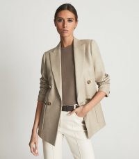 REISS LARSSON DOUBLE BREASTED TWILL BLAZER NEUTRAL / womens chic blazers / women’s effortless style jackets