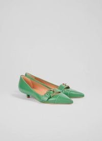 L.K. Bennett LIANNA GREEN LEATHER KITTEN HEEL COURTS | chic retro court shoes