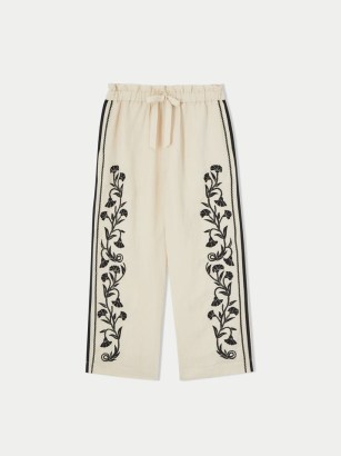 JIGSAW Linen Blend Broderie Trouser in Cream. WOMENS LIGHTWEIGHT FLORAL TROUSERS. FOLK INSPIRED FASHION
