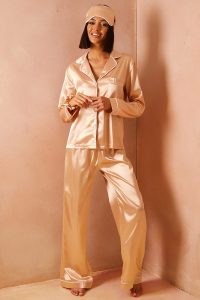LORNA LUXE BEIGE ‘PARK AVENUE’ SATIN PIPED LONG 5PC GIFT SET ~ celebrity inspired PJs ~ women’s sleepwear sets ~ silky nightwear ~ women’s pyjamas