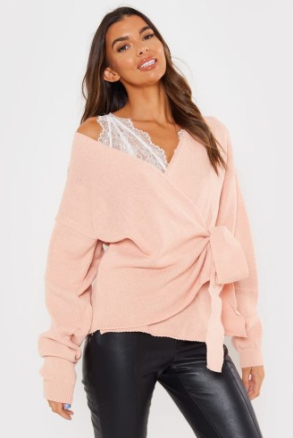 LORNA LUXE ‘BUT FIRST’ BLUSH WRAP CARDIGAN ~ light pink celb-inspired cardigans - flipped