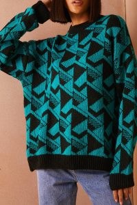 LORNA LUXE GREEN ‘BONBON’ GEOMETRIC LAGUNA JUMPER ~ womens geo patterned jumpers ~ celeb-inspired knitwear