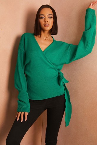 LORNA LUXE GREEN ‘BUT FIRST’ CARDIGAN ~ celebrity inspired side tie wrap cardigans ~ women’s fashionable knitwear - flipped