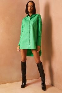LORNA LUXE GREEN ‘PERFECT’ EXTREME POPLIN SHIRT ~ womens dip hem shirts with exaggerated cuffs