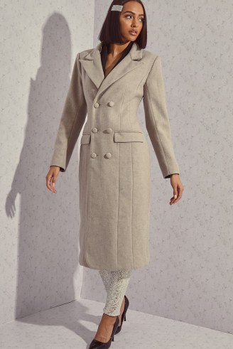 LORNA LUXE GREY ‘VON TEESE’ HOURGLASS CINCHED WAIST COAT ~ celebrity inspired coats - flipped