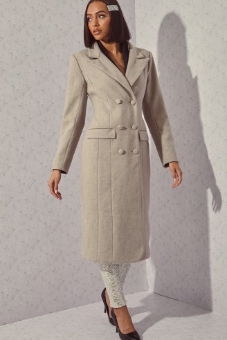 LORNA LUXE GREY ‘VON TEESE’ HOURGLASS CINCHED WAIST COAT ~ celebrity inspired coats