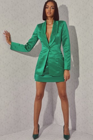 LORNA LUXE PREMIUM GREEN ‘WORKING GIRL’ SATIN BLAZER ~ womens on-trend blazers ~ women’s celebrity inspired jackets