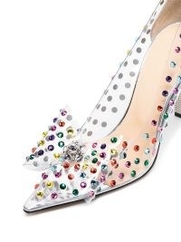 MACH & MACH Fantasy 100mm crystal-embellished pumps / clear bow embellished courts / court shoes covered in mulicoloured crystals / glamorous transparent PVC and leather footwear