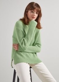 L.K. BENNETT MELODY MINT COTTON-WOOL WIDE RIB KNIT JUMPER | womens rib knit side slit jumpers | women’s turtleneck sweaters