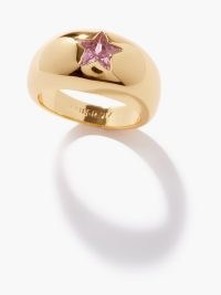 TIMELESS PEARLY Pink crystal & gold-plated ring – women’s wide band star cut rings – crystals on jewellery