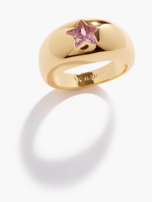TIMELESS PEARLY Pink crystal & gold-plated ring – women’s wide band star cut rings – crystals on jewellery - flipped
