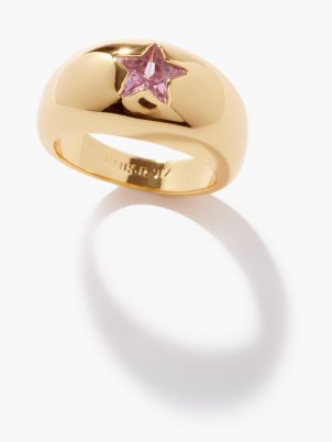 TIMELESS PEARLY Pink crystal & gold-plated ring – women’s wide band star cut rings – crystals on jewellery