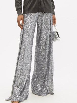 TOM FORD Sequinned wide-leg trousers – silver sequin covered pants – glamorous occasionwear – womens designer party fashion – evening glamour - flipped
