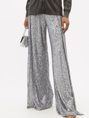 TOM FORD Sequinned wide-leg trousers – silver sequin covered pants – glamorous occasionwear – womens designer party fashion – evening glamour
