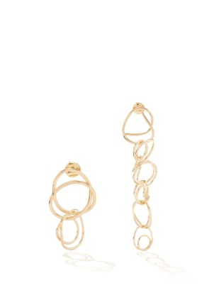 COMPLETEDWORKS Tumble mismatched recycled gold-plated earrings – asymmetric linked hoop drops – womens contemporary jewellery