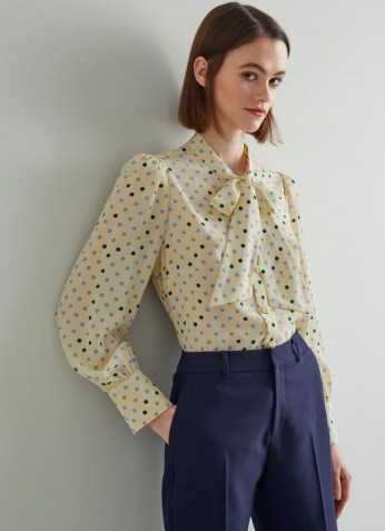MORTIMER CREAM SPOT PRINT SILK BLOUSE / polka dot pussy bow blouses / women’s tie at the neck shirts - flipped