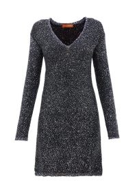 ALTUZARRA Kastri sequinned bouclé-knit dress in navy – dark blue sparkling long sleeve party dresses – glamorous occasionwear – womens sequin party clothing