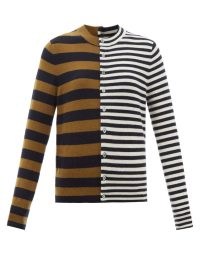 EXTREME CASHMERE No.140 Little Game stretch-cashmere cardigan in navy and brown | mixed stripes | womens multi stripe cardigans