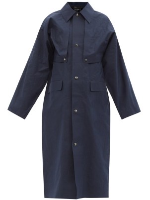 KASSL EDITIONS Navy waxed-cotton coat / womens dark blue longline coats - flipped