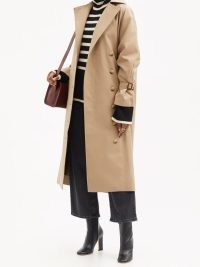 TOTÊME Double-breasted cotton-blend beige gabardine trench coat – womens belted cuff coats