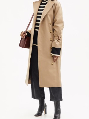 TOTÊME Double-breasted cotton-blend beige gabardine trench coat – womens belted cuff coats
