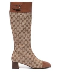 Karlie Kloss buckled, block heel printed boots, GUCCI Ellis GG-monogram canvas knee-high boots, for Wsj Magazine photoshoot, Dec / Jan 2021-22 issue, 7 December 2021 | what models wear on photoshoots