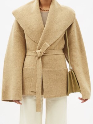 TOTÊME Shawl-lapel knitted wrap jacket – chic beige tie waist jackets - flipped