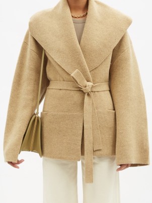 TOTÊME Shawl-lapel knitted wrap jacket – chic beige tie waist jackets