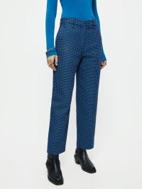 JIGSAW Nevis Cotton Check Trouser Blue / womens checked barrel leg tapered trousers