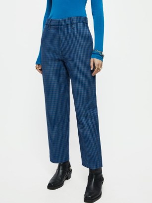 JIGSAW Nevis Cotton Check Trouser Blue / womens checked barrel leg tapered trousers - flipped