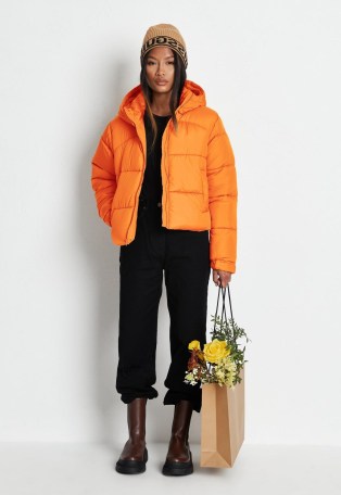 MISSGUIDED orange hooded padded crop puffer coat ~ women’s on-trend winter coats ~ womens casual outerwear - flipped