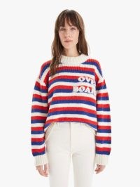 MOTHER DENIM THE BIGGIE JUMPER Overboard | women’s oversized crew neck drop shoulder jumpers | womens striped slogan sweaters | red, white and blue stripes