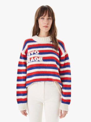 MOTHER DENIM THE BIGGIE JUMPER Overboard | women’s oversized crew neck drop shoulder jumpers | womens striped slogan sweaters | red, white and blue stripes - flipped