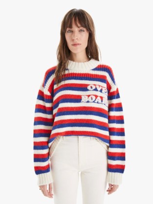 MOTHER DENIM THE BIGGIE JUMPER Overboard | women’s oversized crew neck drop shoulder jumpers | womens striped slogan sweaters | red, white and blue stripes
