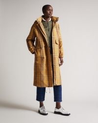 TED BAKER COOMBS Oversized Hooded Mac in Natural / womens checked longline macs / women’s coats with detachable gilets
