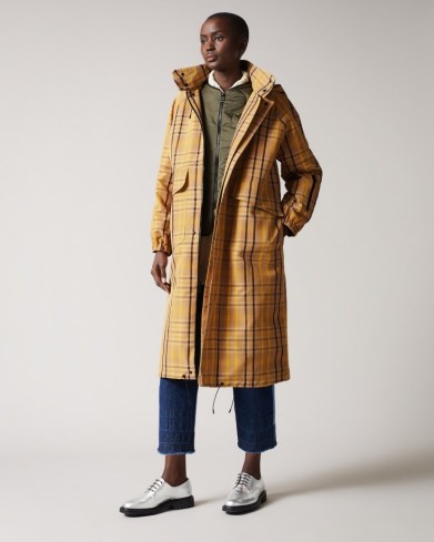 TED BAKER COOMBS Oversized Hooded Mac in Natural / womens checked longline macs / women’s coats with detachable gilets - flipped