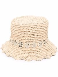 Paco Rabanne embellished sun hat – cute raffia bucket hats – womens summer accessories