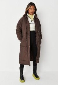 MISSGUIDED petite chocolate bungee waist long length maxi puffer coat ~ womens longline coats