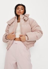 MISSGUIDED petite pink soft touch puffer jacket ~ womens petite size padded jackets ~ women’s on-trend winter outerwear